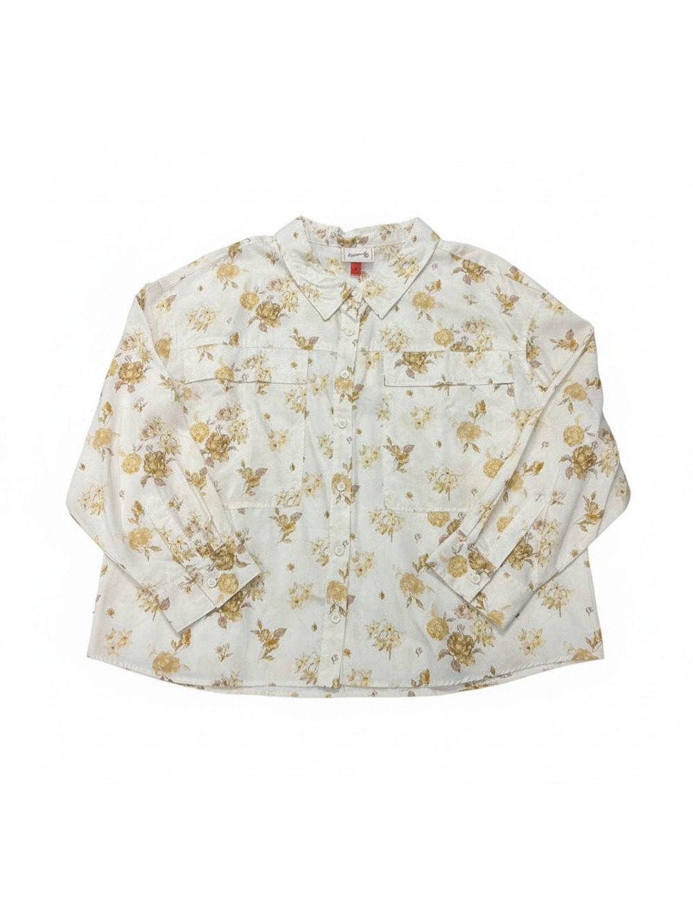 Woolrich Women's 2X Button-Up Shirt Cream with Gold Floral Pattern New with Tags